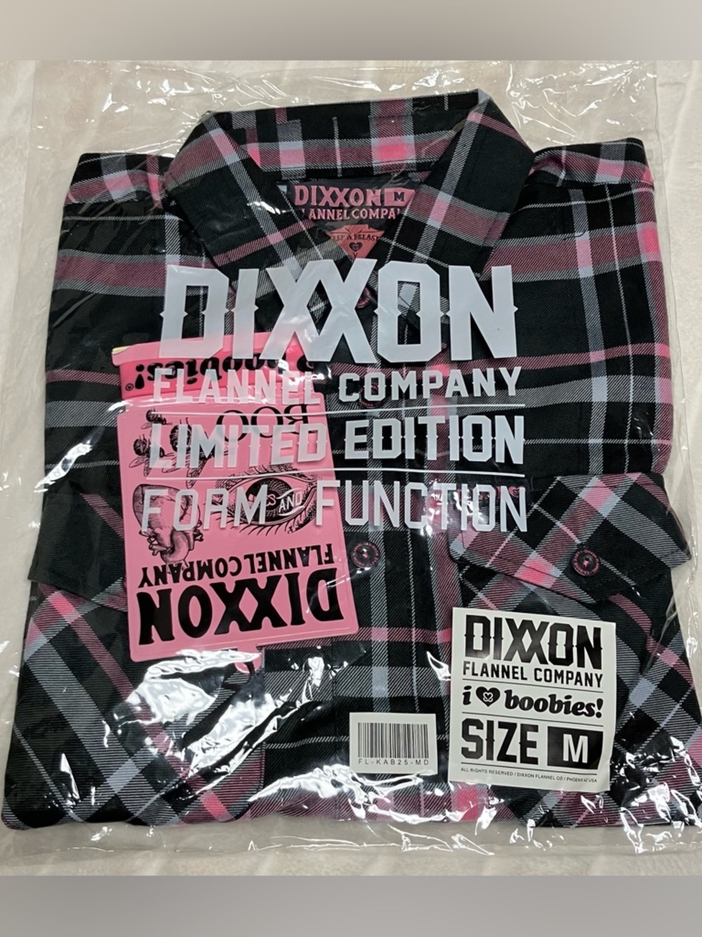 New DIXXON The I Love Boobies 2025 Flannel Mens Medium BNIB